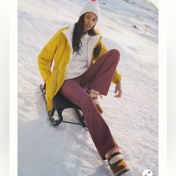 Anthropologie The Essential Slim Flared Pants Magenta Burgundy Pattern Size 2 - Picture 2 of 16